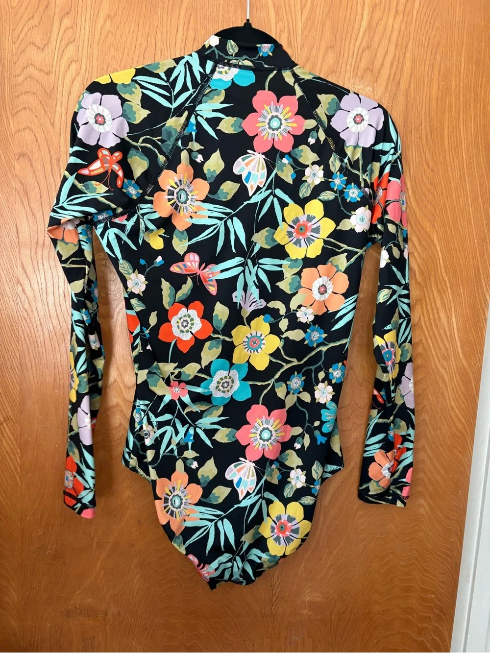 J. Crew Black Floral Long-Sleeve Rash guard One-Piece Swimsuit 8